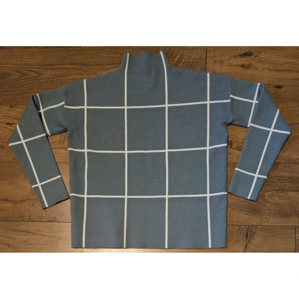 Cynthia Rowley Sweater Women's Medium‎ Windowpane Plaid Mock Neck